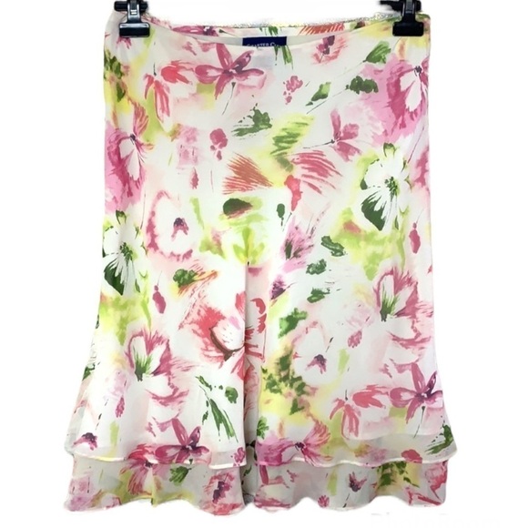 VINTAGE 🧚‍♀️Charter club multicolour floral mesh midi skirt size 12P - Picture 1 of 14